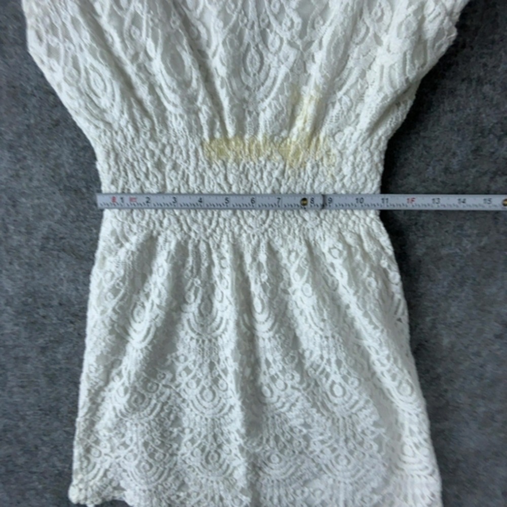 Pinky Mini Dress Womens Medium White Lace Cap Sleeve Smocked Waist Boho Summer - Picture 6 of 8